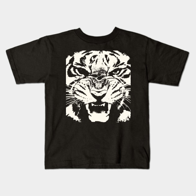 Tiger Vector Artistic White Face Cut Out Kids T-Shirt by taiche